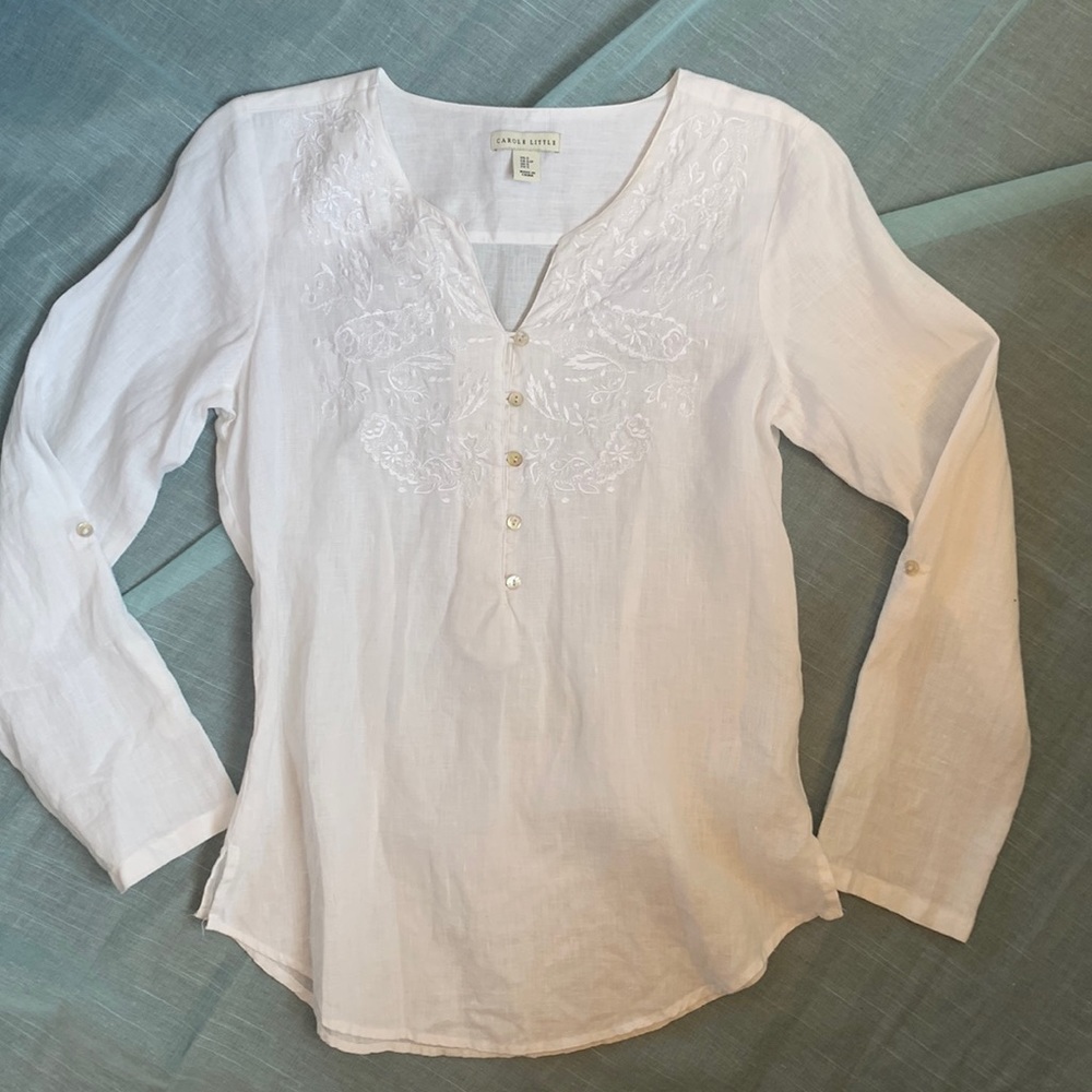 Carol Little Embroidered Linen Blouse